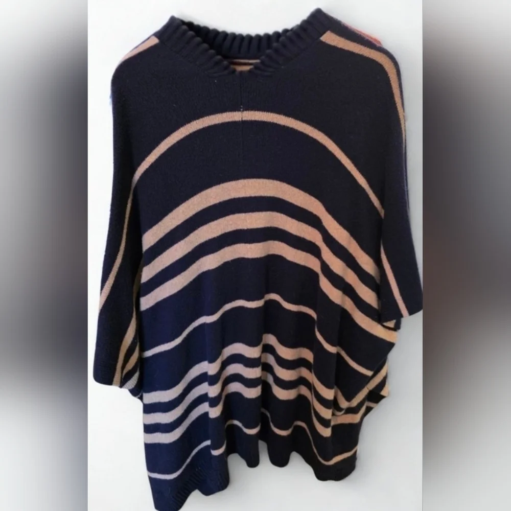 Gap Navy & Tan Striped Open Front Cardigan One Size Lightweight Layering Piece